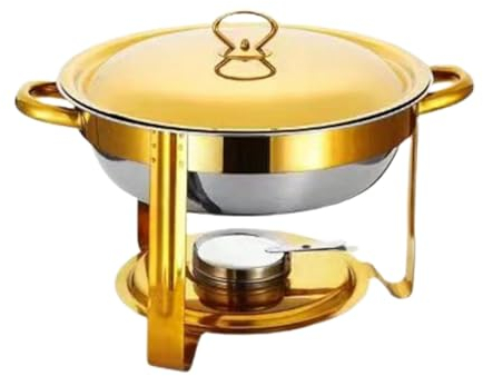 Commercial Chafing Dish Can Serve 3-4 People Round Catering Warmer Server, Gold