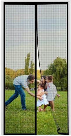 Fly Screen Door Curtain Against cat Scratches Side Opening Fly Screen Without Drilling Balcony Door Fly Curtain Made of Fiberglass net230×185cm Black