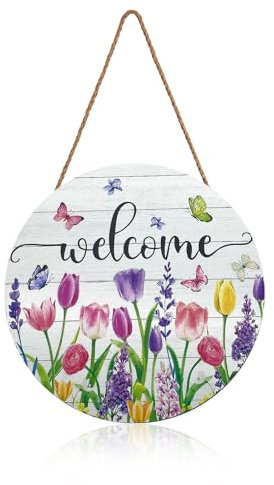 XQMMGO Targhetta di benvenuto per porta di casa, per esterni, in legno, personalizzata, in legno rustico, da appendere (bianco)