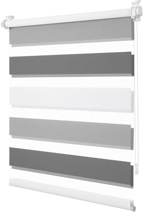 TFSKY Doppelrollo Klemmfix ohne Bohren Weiß-Grau-Anthrazit B70 x H120 cm | Stoffbreite 65cm, 100% Polyester, Lichtdurchlässig & Verdunkelnd, Rollos Für Fenster innen, Stufenlos für Wohnzimmer, Büro