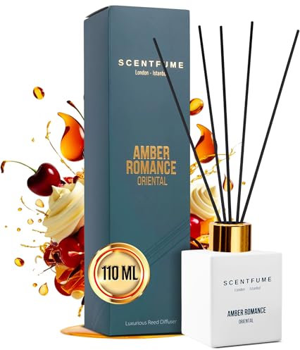 Scentfume® Raumdüfte | 110 ml | Diffusor mit Stäbchen, angenehmer Raumduft mit | Bernstein - Moschus - Vanille | Lang anhaltender Duft für jedes Zimmer, für eine frische Atmosphäre
