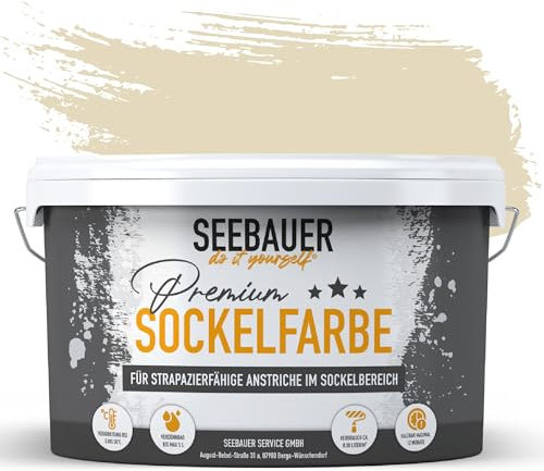SEEBAUER diy Sockelfarbe Beige 5L für Außen (No. 433 Vanilla Cream) Rissfüllende Spezialfarbe für Fassade, Sockel und Dach - Geeignet für Putz, Mauerwerk und Beton