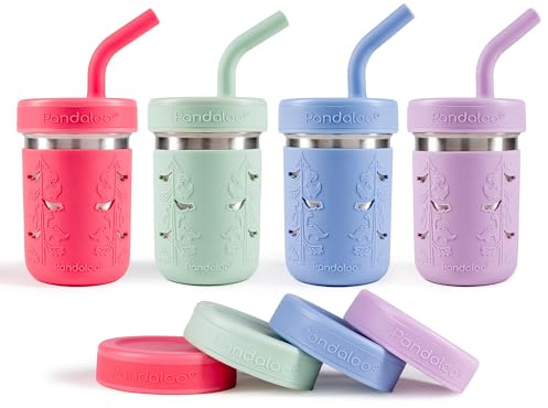 Pandaloo® Smoothie-Becher für Kinder – Edelstahl-Trinkbecher für Kleinkinder mit Strohhalm, Schnabeltasse für Smoothies – BPA-frei, Snackbecher für Kleinkinder, 284 ml