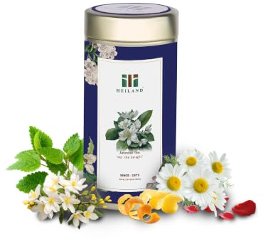 HEILAND Jasmine Tea – Premium Loose Herbal Blend with Jasmine Flowers, Rose Petals, Chamomile & Citrus – Caffeine-Free Relaxing Tea for Stress Relief & Immune Support – Floral & Aromatic – 100g
