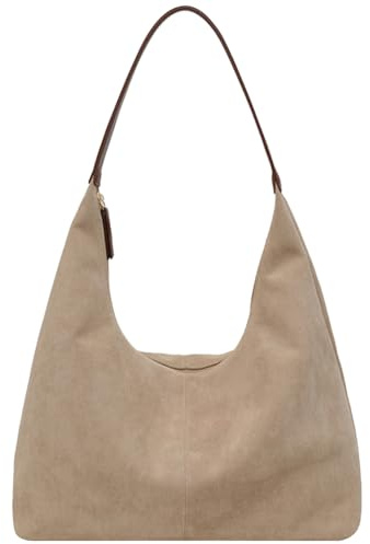HiTotes Borsa a tracolla in pelle scamosciata, da donna, grande, in pelle scamosciata, marrone, borsa a tracolla a mezzaluna, borsa a tracolla da lavoro, A02-beige, 39cm
