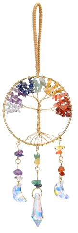 JSDDE Healing Crystal Life Tree Suncatcher Rainbow Makers Glass Chakra Crystals Sun Catchers Hanging Ornament for Windows Home Garden Decor
