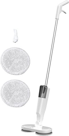 Trapeador de vapor para pisos de mármol, baldosas de madera, trapeador giratorio con rociador de agua Trapeadores de vapor inalámbricos livianos para limpieza de pisos (Blanco)