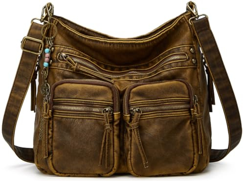 Worldlyda - Borse a tracolla da donna, grandi, in morbida pelle, effetto lavato, stile Y2K Hobo, vintage, borsa da città, Large