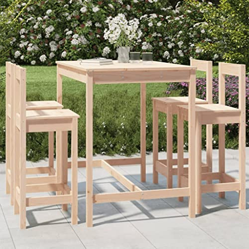 Homgoday 5-TLG. Gartenbar-Set Massivholz Kiefer Gartenbar Set Bartisch Barstühle Theke Bar Tresen Gartentheke Stehtisch Barhocker Gartenmöbel Sitzgruppe