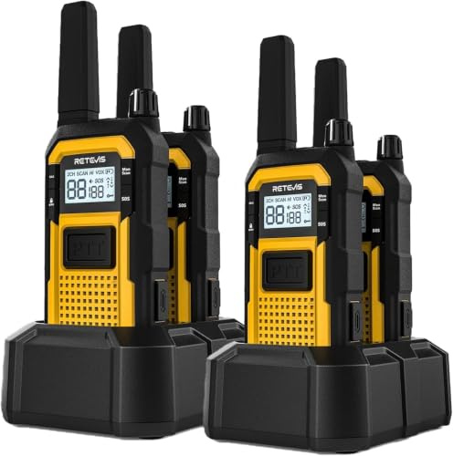 Retevis RB648 Walkie Talkie, Waterproof 2 Way Radios IP67, Dual PTT, 2000mAh Type-C, Heavy Duty Walkie Talkie with Earpiece And Microphone For Construction Site Contractors (4 Pack, Yellow)