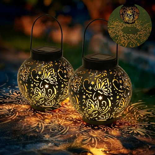 Carastek HagigStadig Confezione da 2 luci solari da giardino in metallo per esterni, bianco caldo IP65, luci da tetto per acqua, per terrazza, balcone e decorazione da