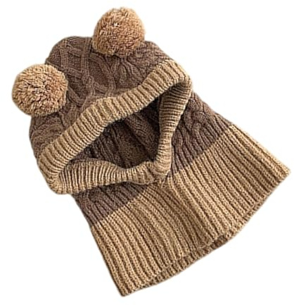FackLOxc 2-in-1-Babymütze, Schal, integrierte Wintermütze, warme Ohrenklappe, Haube, Halswärmer für 3–10 Jahre, Jungen und Mädchen, unverzichtbar, khaki, S-M