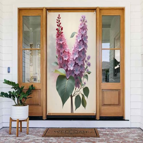 Decoraciones para puertas – Ramo moderno con estampado lila n.º 244 para puerta delantera, cartel de otoño e invierno, telón de fondo colgante para interiores y exteriores, suministros de decoración