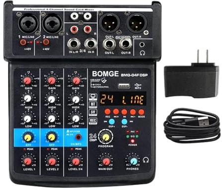 Console de mixage audio 4 canaux 24 DSP USB Carte son Interface Console avec alimentation fantôme 48 V Enregistrement sur PC (taille D unique)