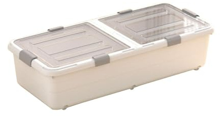 FytStycale Caja de Almacenamiento Bajo Cama Cesto con Tapa Y Ruedas Contenedor de Gran Capacidad con Acceso por Ambos Lados Adecuado para Organizar Zapatos Y Jug, Blanco, Individual