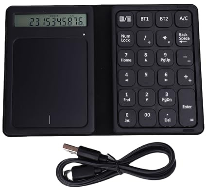 Zunate Número de Bluetooth Pad, 23 Teclas Teclado Numérico Inalámbrico Plegable con Calculadora de Visualización y Panel Táctil, para iOS, para Android, para Victorias, para HMS