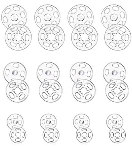 Mabor 100 Sets Clear Snaps for Sewing, 7/10/15mm Transparent Buttons Plastic Snap Shirt Buttons Round Sewing Snaps and Fasteners for Clothes Pants Backpacks Shirts Jackets Suits Jeans Uniforms Coats