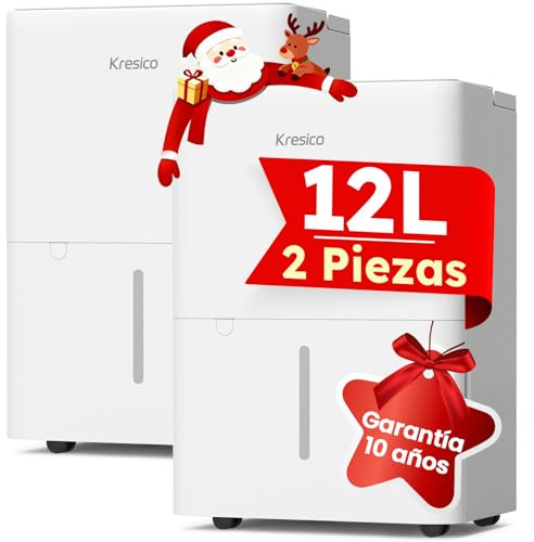 Kresico Deshumidificador 12L/día(2 Unidades), Deshumificadores de humedad, Cobertura 122m³/25m² desumidifador, Deshumidificador silencioso electrico con Temporizador, Depósito extraíble