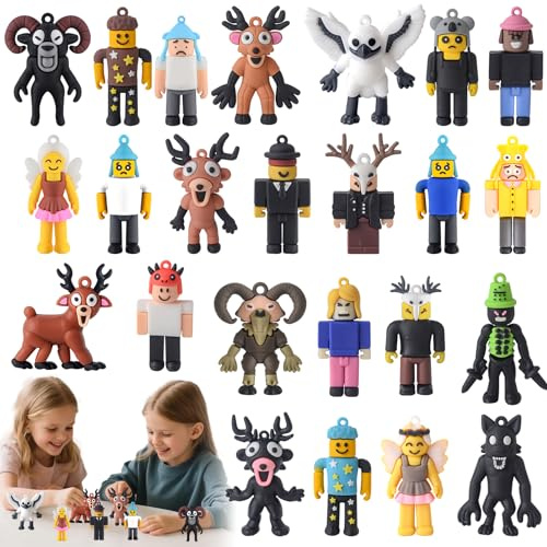 24 Pièces Set de Figurines 99 Nuits dans la Forêt,Ensemble poupées Kawaii Elk Cerf Hibou Béliers, Personnages de Dessins,Modèles de Personnages de Jeu de Survie Fantaisie pour Fans et Collectionneurs