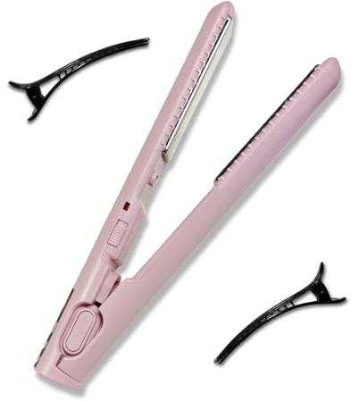 XWLEYW Mini Ceramic Plate Hair Straightener, Travel Portable Flat Iron Hair Straightener for Short Hair, Small Dual Purpose Hair Curling Iron and Straighteners for Women Men (Pink)