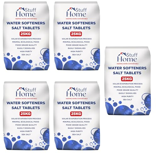 Home Stuff Water Softener Salt Tablets – 5 Pack (5 × 25kg) | 125kg Total | High-Purity Grade A Softener Salt | Compatible with All Water Softener & Dishwasher Systems | Powerful Limescale Protection