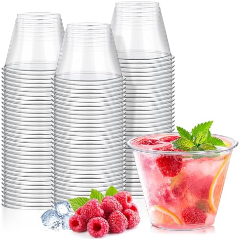 KesaPlan 50Pack 260ml(9oz) Clear Plastic Cups, Hard PET Reusable Party Cups Plastic Wine & Champagne Glasses for Cold Drinks, Iced Coffee, Weddings & Events