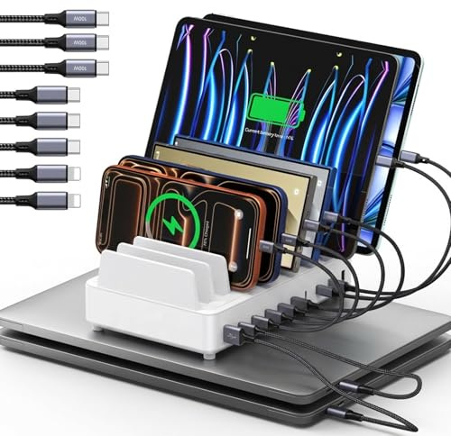 Reddening 420W Ladestation Mehrere Geräte USB C Charging Station, GaN PD3.0 10 Anschlüsse Handy Ladestation Desktop Ladegerät mit Schnell-Laden Kompatibel mit MacBook Pro/Air, iPhone, Galaxy (Weiß)
