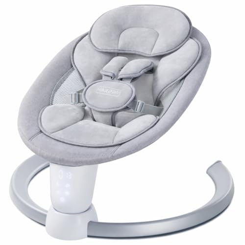HARPPA Baby Swing Chair, Electric Infant Swing with Remote, Music, 5 Sway Speeds, 3 Timer Modes, 10 Preset Melodies, 5-Point Safety Harness, Baby Bouncer Swing for Indoor Use, Grey