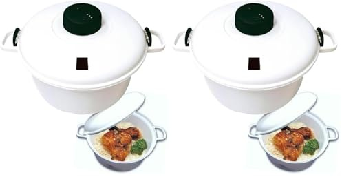 Suinga Olla a Presión para Microondas 2,8 L – Recipiente silicona cocinar microondas, arrocera microondas/cocedor de arroz microondas, vaporera microondas para cocinar al vapor (Paquete de 2)