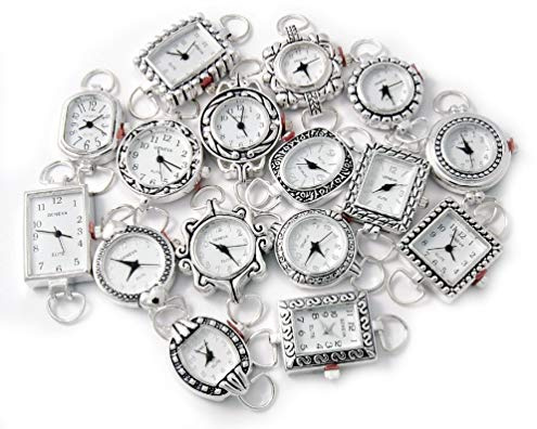 10 Mix Silver Tone Geneva Elite Watch Faces for Beading, Loops and Battery Included
