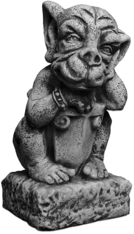gartendekoparadies.de Gargoyle auf Sockel, Steinfigur aus Steinguss, Grau, H. 38 cm, 16 kg, Frostsicher für Außenbereich