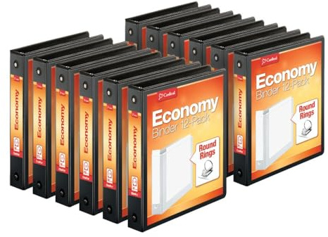 Cardinal Economy 3-Ring Binders, 1.5, Round Rings, Holds 350 Sheets, ClearVue Presentation View, Non-Stick, Black, Carton of 12 (90630)