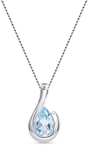 MIORE Halskette Damen mit Tropfen Kettenanhänger Edelstein-Geburtsstein Saphir- Rubin- Smaragd- Topas-Amethyst Kette aus Weißgold 9 Karat- 375 Gold, Länge 45 cm Schmuck