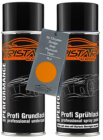 TRISTARcolor Autolack Spraydosen Set für Chrysler/Dodge/Jeep/Plymouth/Viper PL4 Crush/Header Orange Grundlack Basislack Sprühdose 400ml