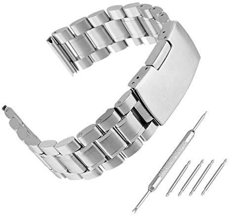 Weimob Unisex Edelstahl Uhrenarmband Schwarz/Silber mit Faltschließe Länge Verstellbar 4 STK Federstege und Federstift 14mm/16mm/18mm/20mm/22mm/24mm/26mm wa005006K EINWEG