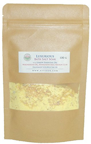ATTIS - Lussuoso sale da bagno in ammollo con olio essenziale di limone, olio di magnesio, vegano, fatto a mano, rilassante, rinfrescante, rigenerante, (100 g)