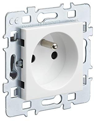 DEBFLEX - Prise avec Terre et support métal pour Casual - Cache Mécanisme Blanc Brillant 742924