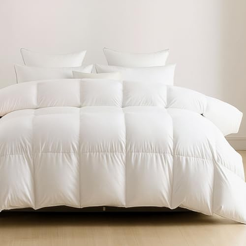 Alpes Blanc - Couette Plume Premium Luxe Hiver 200x200 cm - Fabrication Française - Garnissage 100% Plumes et Duvet de Canard 360g/m² - Enveloppe 100% Coton