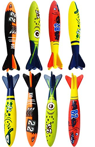 Carykon Tauchspielzeug, Unterwasser- und Schwimmbad-Spielzeug, gleitender Hai, Wurf-Torpedo, 8 Stück