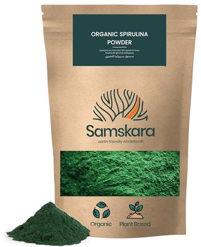 Espirulina en Polvo BIO Plus | Samskara | 57% Proteína + Fibras digestivas | Alga Spirulina Ecológica | Para Batidos, Yogur, Harinas, Sopas (250gr)