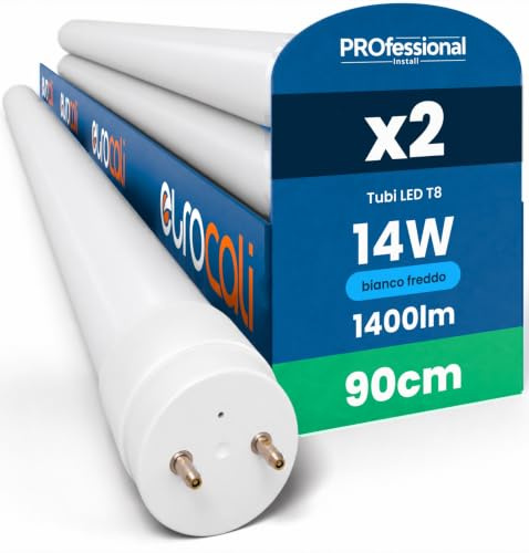 Eurocali 2x Tubi LED 90cm G13 T8 14W 1400 lumen - Luce Bianco Freddo 6500K - Fascio Luminoso 160° - Sostituzione Neon