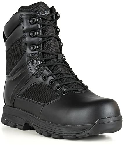 LA Police Gear LAPG Men’s Sector 8” Waterproof Side-Zip Duty Boots, Breathable & Comfortable Tactical Hiking Combat Shoes for Men, Black, Size 10