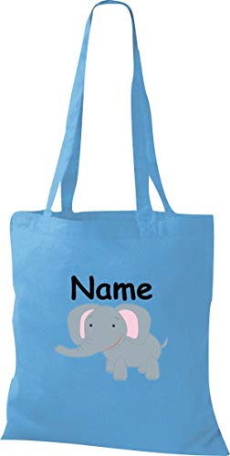Shirtinstyle Stoffbeutel Tasche, Tiermotiv Elefant mit Wunschnamen, Natur Zoo Tiere Animal, Geschenk, Baumwolltasche, Logo, Spruch, Verwandschaft, Motiv, Farbe Weiss