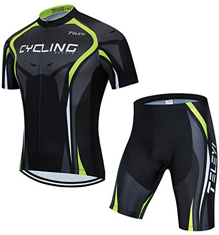 JPOJPO herr cykeltrikå set cykeltrikå kort ärm + män cykelbyxor med 5D sittdyna toppar S-3XL CC6489 L for Chest96-102 cm,Max Waist88 cm
