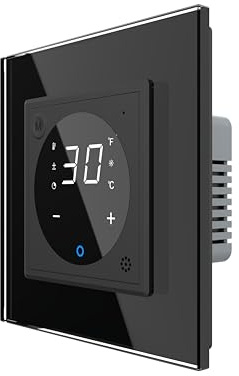 LIVOLO - Termostato digital táctil con sensor de suelo/sensor de temperatura para suelo y calefacción eléctrica con servomotores, color negro, incluye marco de cristal