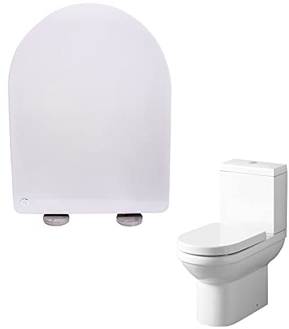 Siège de Toilette Familial, Abattant WC Fermeture en Douceur, D Forme Lunette de Toilette, Dégagement Rapide à Un Bouton, Charnière Réglable, Antibactériennes