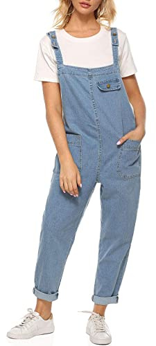 Sukany Women's Casual Baggy Denim Jean Overalls Loose Bib Dungarees Harem Romper Jumpsuit Pants Light Blue L