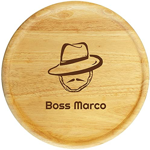 Sterngraf Pizzateller mit Gravur (Namen) 32cm - Geschenkidee zum Geburtstag, Geschenke Chef Kollegen, personalisiertes Holz Pizzabrett Pizza Motiv P29 Boss