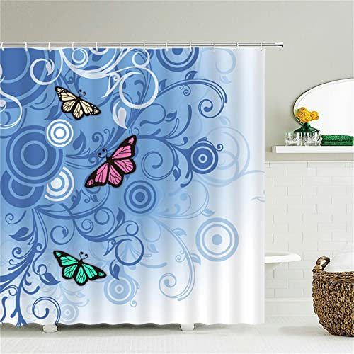Duschvorhang für Eckdusche und Kleine Badewanne, Bad vorhang Textil aus Polyester Stoff Schimmelresistent Wasserabweisend und Waschbar, Schmetterling， 180x180cm mit Duschvorhangringen Shower Curtains
