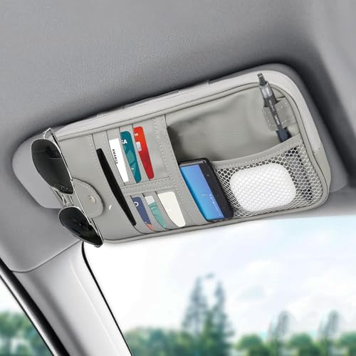 Linkstyle Auto Sonnenblende Organizer, Leder Sun Visor Organizer mit Multi Card Pocket, Brillenhalter für Auto für Karten Lizenz Stift Brillen